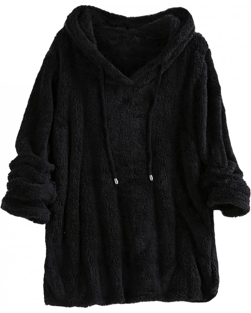 Women's Sweatshirt Sherpa Fleece Hoodie Oversized Pullover Fuzzy Pajama Tops Black $12.19 Hoodies & Sweatshirts