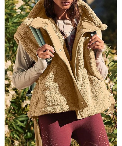 Women Fleece Vest Oversized Sleeveless Sherpa Jackets Button Down Outwear with Pockets Khaki $15.68 Vests