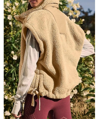 Women Fleece Vest Oversized Sleeveless Sherpa Jackets Button Down Outwear with Pockets Khaki $15.68 Vests