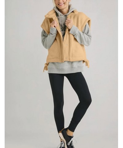 Women Fleece Vest Oversized Sleeveless Sherpa Jackets Button Down Outwear with Pockets Khaki $15.68 Vests