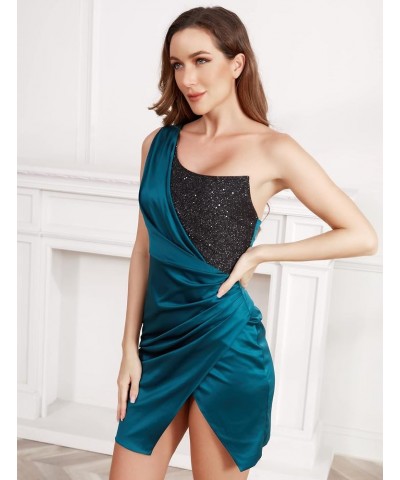 Womens Satin Dresses Sexy Bodycon Dresses Evening Ruched High Slit Cocktail Dress Backless Adjustable Strap Dark Green 04 $23...