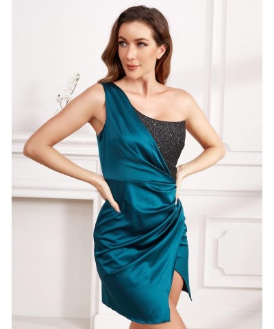 Womens Satin Dresses Sexy Bodycon Dresses Evening Ruched High Slit Cocktail Dress Backless Adjustable Strap Dark Green 04 $23...