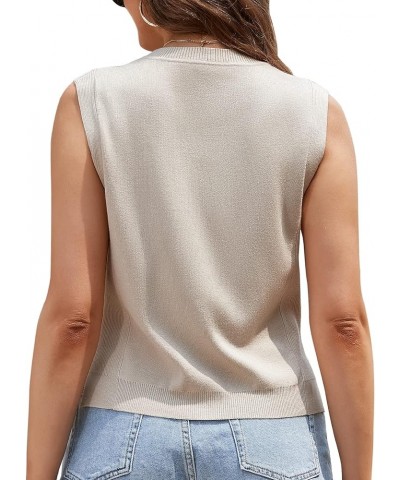 Women's Sleeveless Round Neck Sweater Vest Crop Sweater Top Soild Knitted Vest Sweater Apricot $12.90 Sweaters