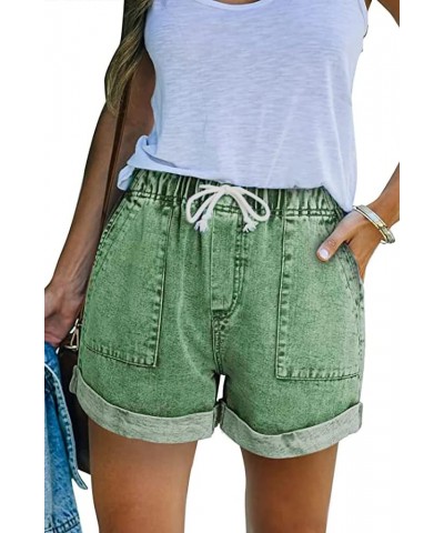 Womens Jean Shorts for Denim Casual Summer Mid Waist Frayed Stretchy Ripped B-green $15.25 Shorts