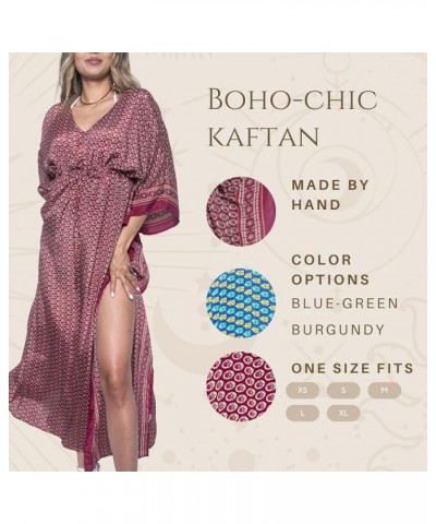 Kaftan Women's Plus Size Caftans Print Vneck Kaftans Loose Soft Kaftan Dresses with Drawstring Waist Burgundy $20.35 Swimsuits