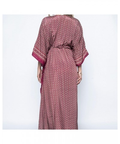 Kaftan Women's Plus Size Caftans Print Vneck Kaftans Loose Soft Kaftan Dresses with Drawstring Waist Burgundy $20.35 Swimsuits