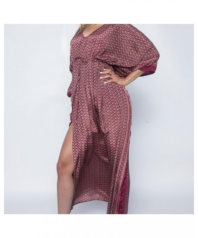 Kaftan Women's Plus Size Caftans Print Vneck Kaftans Loose Soft Kaftan Dresses with Drawstring Waist Burgundy $20.35 Swimsuits