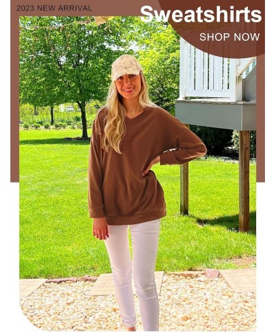 Women's Sweatshirts V Neck Oversized Long Sleeve Pockets Top 2-caramel $19.20 Hoodies & Sweatshirts