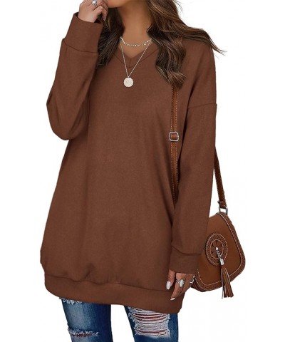 Women's Sweatshirts V Neck Oversized Long Sleeve Pockets Top 2-caramel $19.20 Hoodies & Sweatshirts