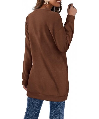 Women's Sweatshirts V Neck Oversized Long Sleeve Pockets Top 2-caramel $19.20 Hoodies & Sweatshirts