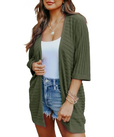 Womens Long Sleeve Cardigan Sweaters Open Front Chunky Cardigans Casual Loose Outwear Coat A Green $10.59 Sweaters