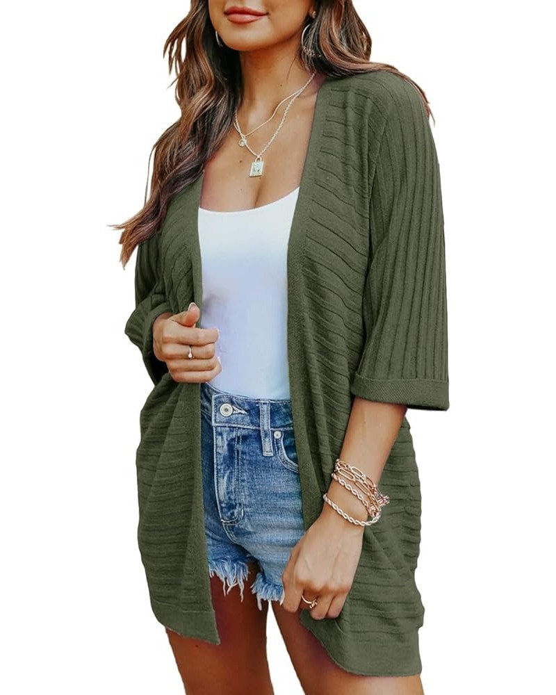 Womens Long Sleeve Cardigan Sweaters Open Front Chunky Cardigans Casual Loose Outwear Coat A Green $10.59 Sweaters