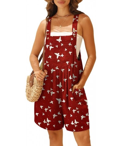 Jumpsuits For Women Summer Short Overalls Casual Sleeveless Adjustable Loose Women's Rompers with Pockets 2024 Fp-wine Red Bu...