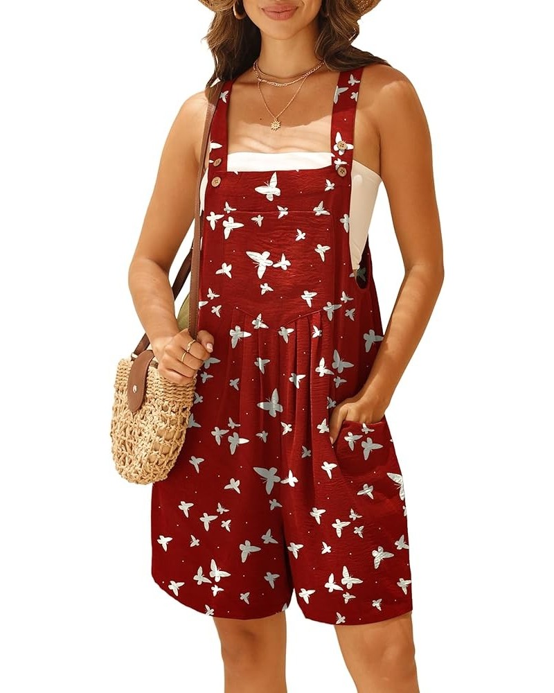 Jumpsuits For Women Summer Short Overalls Casual Sleeveless Adjustable Loose Women's Rompers with Pockets 2024 Fp-wine Red Bu...