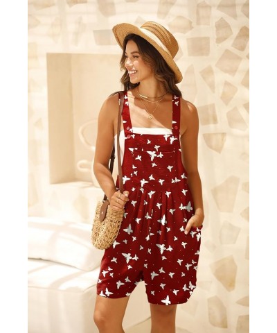 Jumpsuits For Women Summer Short Overalls Casual Sleeveless Adjustable Loose Women's Rompers with Pockets 2024 Fp-wine Red Bu...