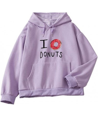 Women Sweatshirt Donuts Letter Graphic Drawstring Pocket Casual Cotton Hoodie Purple $15.61 Hoodies & Sweatshirts