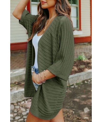 Womens Long Sleeve Cardigan Sweaters Open Front Chunky Cardigans Casual Loose Outwear Coat A Green $10.59 Sweaters