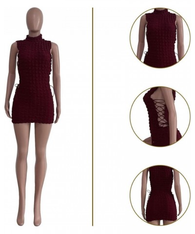 Women's Sexy Stacked Mock Neck Tank Dress Hollow Out Lace Up Bodycon Sleeveless Short Party Club Dresses Outfits Wine Red $20...