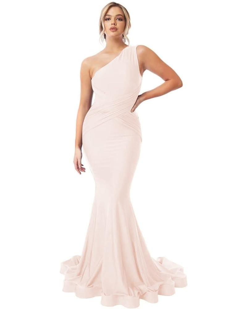 One Shoulder Mermaid Bridesmaid Dresses for Wedding Long Ruched Bodycon Formal Evening Party Gowns 2023 Light Pink $42.50 Dre...