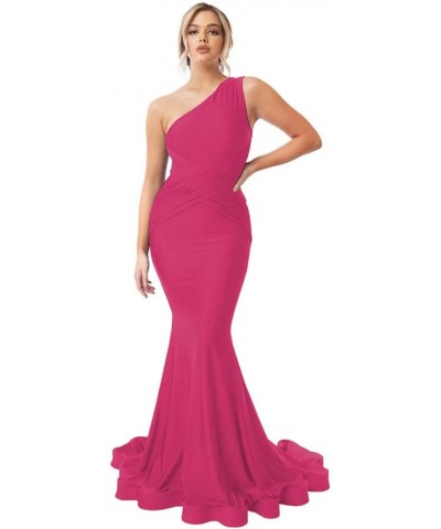 One Shoulder Mermaid Bridesmaid Dresses for Wedding Long Ruched Bodycon Formal Evening Party Gowns 2023 Light Pink $42.50 Dre...