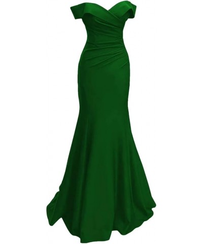 Mermaid Satin Off Shoulder Prom Dresses Long Ball Gowns Elegant Formal Evening Gowns Lace Up Back for Women Emerald Green $37...