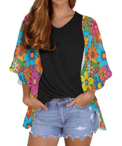 JooMeryer Women Van Gogh Kimono Cardigan Starry Night Print Half Sleeve Chiffon Cover Ups Art Colorful Flower $17.50 Swimsuits