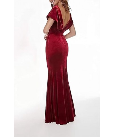 Women's Velvet Off The Shoulder Bridesmaid Dresses Long Mermaid Wrap V Neck Wedding Formal Dress Burgundy $36.25 Dresses