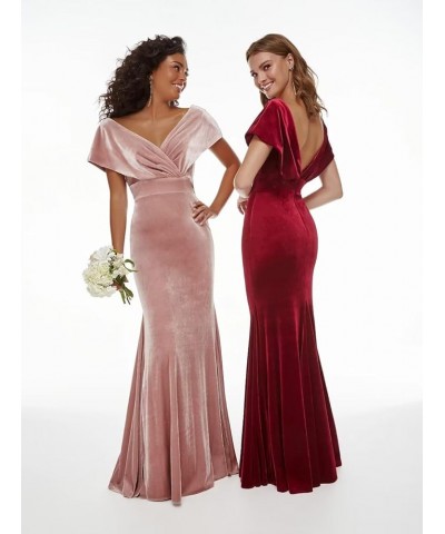 Women's Velvet Off The Shoulder Bridesmaid Dresses Long Mermaid Wrap V Neck Wedding Formal Dress Burgundy $36.25 Dresses