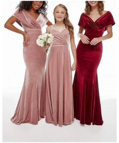 Women's Velvet Off The Shoulder Bridesmaid Dresses Long Mermaid Wrap V Neck Wedding Formal Dress Burgundy $36.25 Dresses