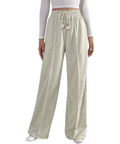 Women's Causal Drawstring High Waist Baggy Straight Wide Leg Sweatpants with Pockets Off-white $8.39 Activewear