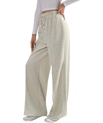 Women's Causal Drawstring High Waist Baggy Straight Wide Leg Sweatpants with Pockets Off-white $8.39 Activewear