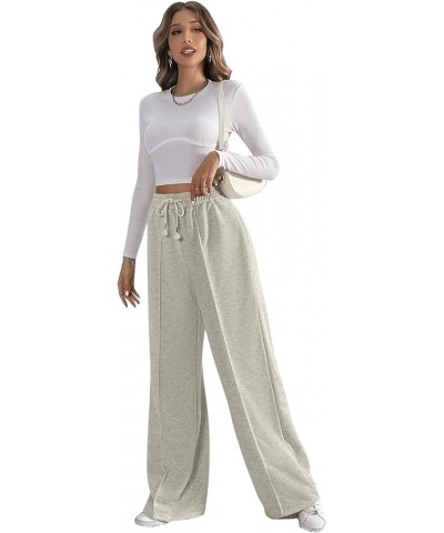 Women's Causal Drawstring High Waist Baggy Straight Wide Leg Sweatpants with Pockets Off-white $8.39 Activewear