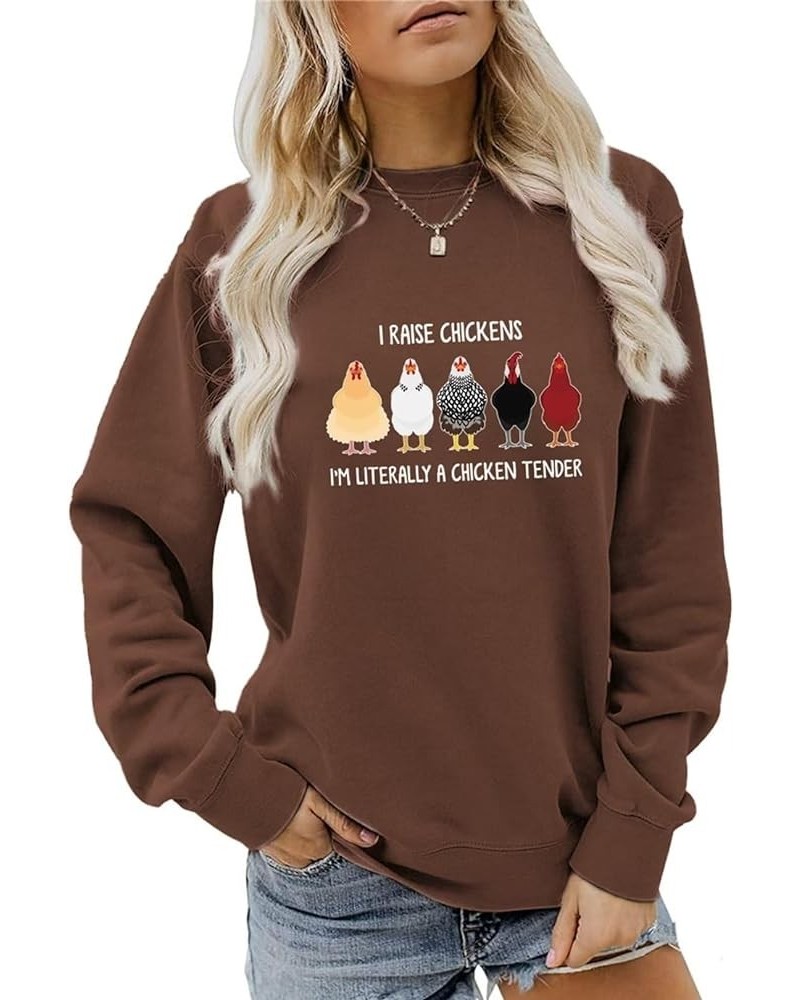 I Raise Chickens Sweatshirt Women Funny Chicken Graphic Print Long Sleeve Pullover Crew Neck Casual Loose Tops Brown $12.74 A...