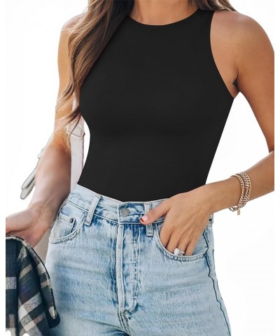 Tank Top Body Suits Women Sexy Crew Neck Racerback Halter Ribbed Sleeveless Bodysuit for Women Sleeveless Black $13.99 Bodysuits