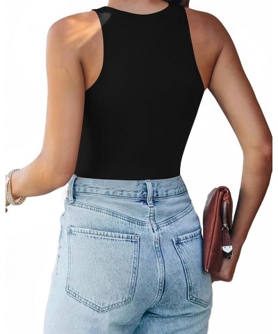 Tank Top Body Suits Women Sexy Crew Neck Racerback Halter Ribbed Sleeveless Bodysuit for Women Sleeveless Black $13.99 Bodysuits