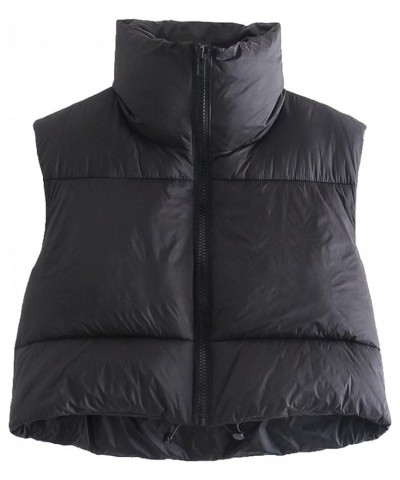 Womens Stand Collar Cropped Puffer Vest Sleeveless Lightweight Outwear Black $14.57 Vests