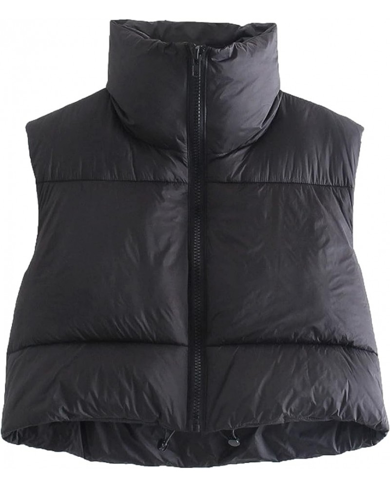 Womens Stand Collar Cropped Puffer Vest Sleeveless Lightweight Outwear Black $14.57 Vests