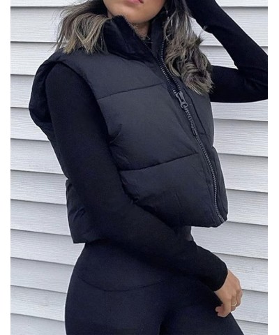 Womens Stand Collar Cropped Puffer Vest Sleeveless Lightweight Outwear Black $14.57 Vests