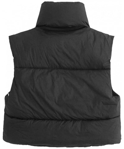 Womens Stand Collar Cropped Puffer Vest Sleeveless Lightweight Outwear Black $14.57 Vests