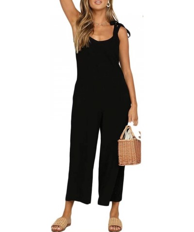 Women's Bow Tie Shoulder Wide Leg Jumpsuits With Pockets Open Back Casual Beach Rompers Backless Overall Black $11.25 Overalls