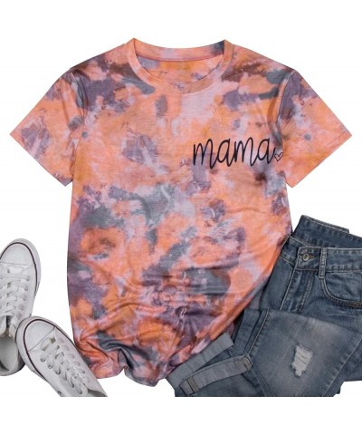 Mama Shirt Women Camouflage Tie Dye Mom Letter Print Tshirt Casual Basic Short Sleeve Tee Tops Orange $8.10 T-Shirts