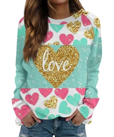 Women's Fashion Heart Print Valentines Sweatshirt Slim Fit Long Sleeve Crewneck Pullover Sweaters Tops Mint Green $12.74 Unif...