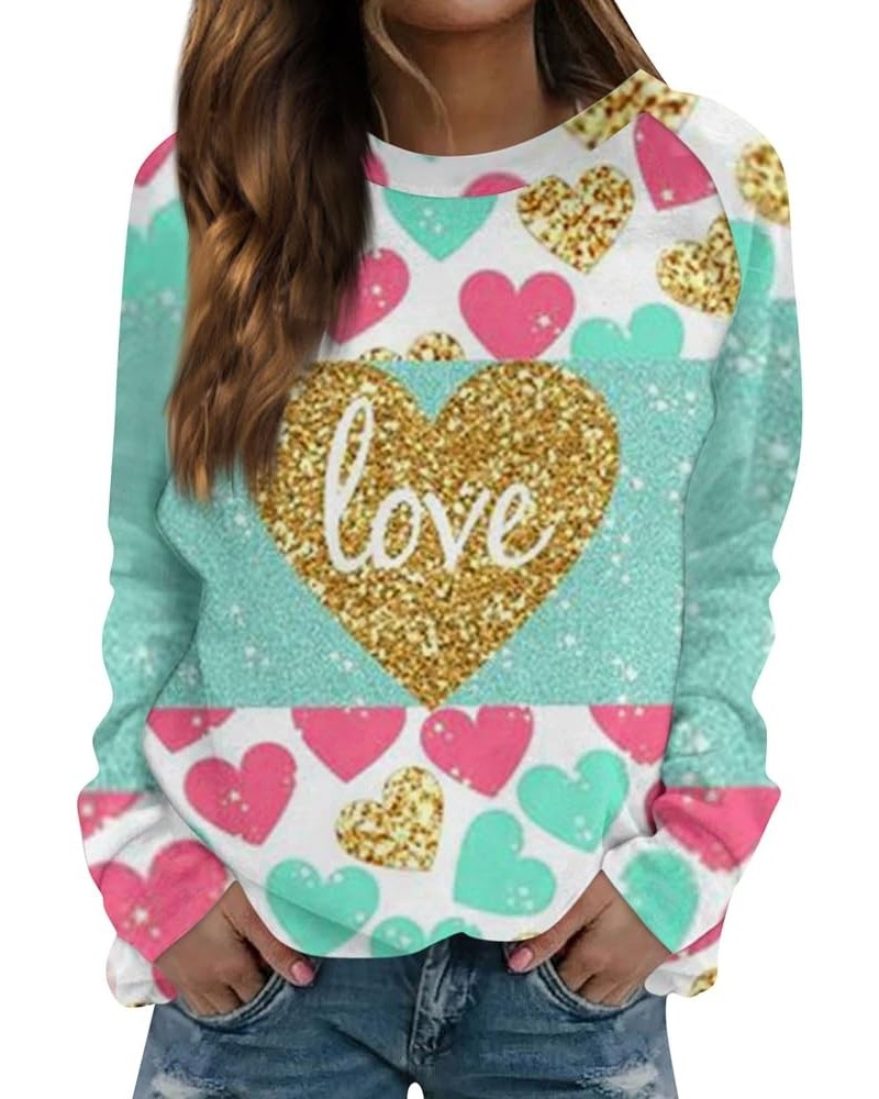 Women's Fashion Heart Print Valentines Sweatshirt Slim Fit Long Sleeve Crewneck Pullover Sweaters Tops Mint Green $12.74 Unif...