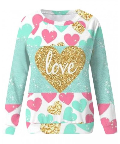 Women's Fashion Heart Print Valentines Sweatshirt Slim Fit Long Sleeve Crewneck Pullover Sweaters Tops Mint Green $12.74 Unif...