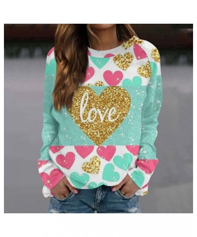 Women's Fashion Heart Print Valentines Sweatshirt Slim Fit Long Sleeve Crewneck Pullover Sweaters Tops Mint Green $12.74 Unif...