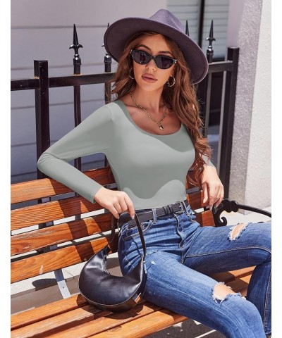 Women Long Sleeve Shirt Scoop Neck Tops Slim Fit Basic Top Thermal Undershirts Base Layer Tee XS-XXL Lightgrey $10.07 Activewear