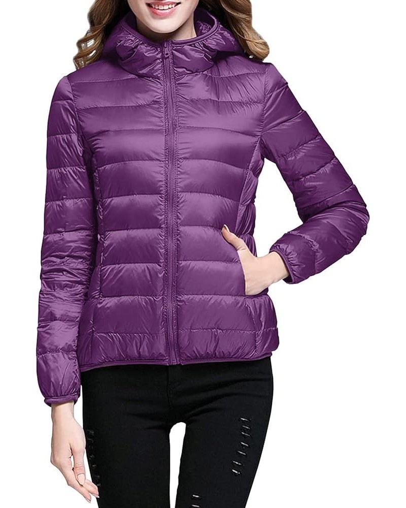 Winter Puffer Coats for Women Lightweight Puffer Jacket Packable Hooded Puffer Jacket Winter Zip Up Puffy Jackets Purple $10....