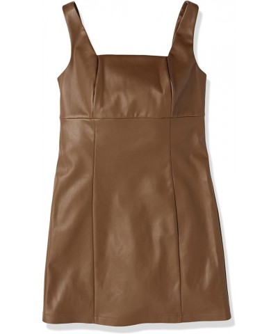 Women's Hank Vegan Leather Square Neck Mini Dress Coffee Bean $19.38 Dresses