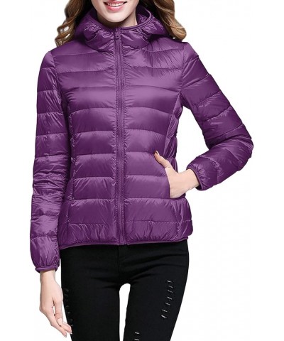 Winter Puffer Coats for Women Lightweight Puffer Jacket Packable Hooded Puffer Jacket Winter Zip Up Puffy Jackets Purple $10....