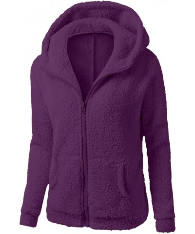 Plush Hoodie Long Sleeve Coats For Women Sweaters Solid Color Fleece Outerwear Pockets Hooded Pullover Cardigans C2-purple $6...